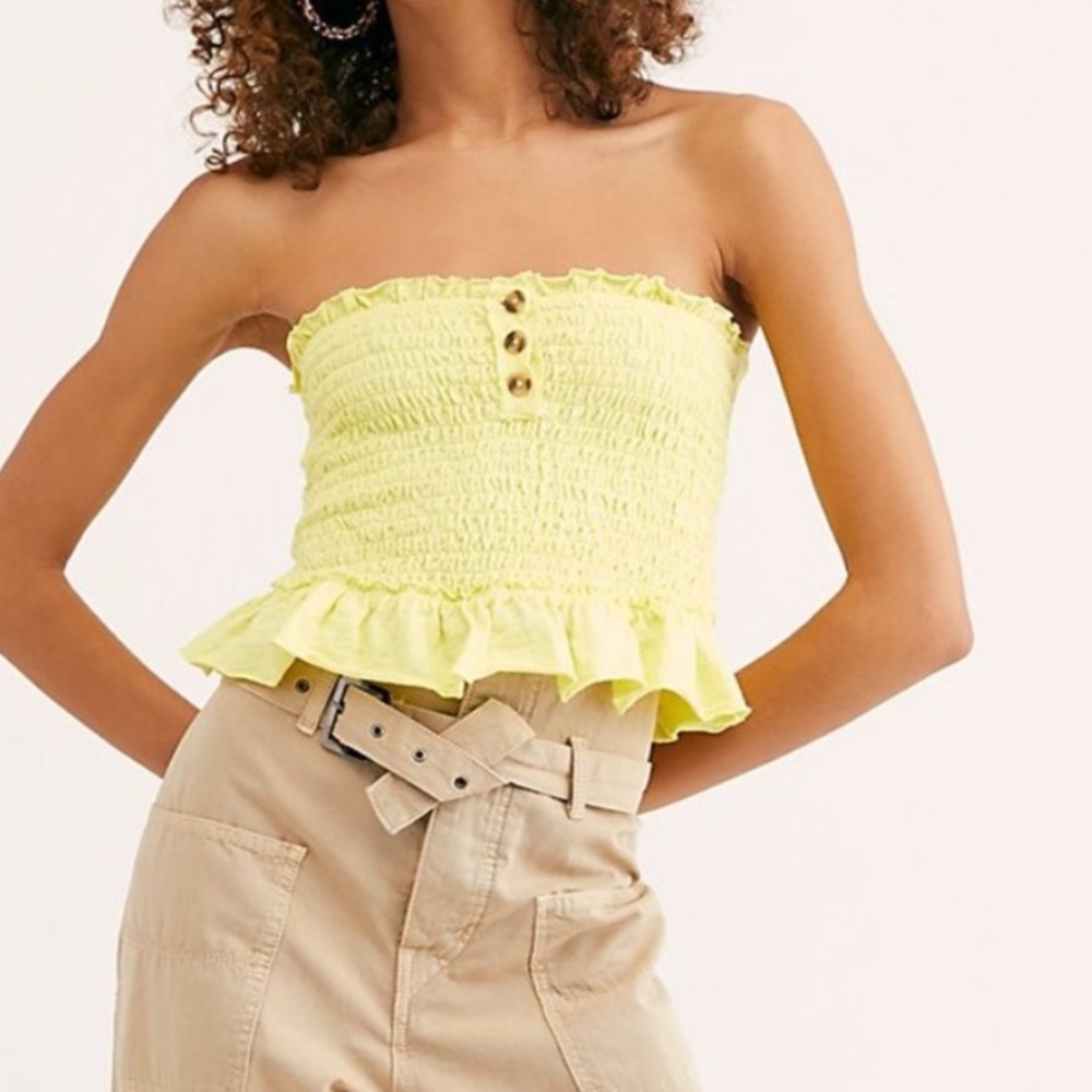 Free People Babe Tube Top Yellow Smocked
